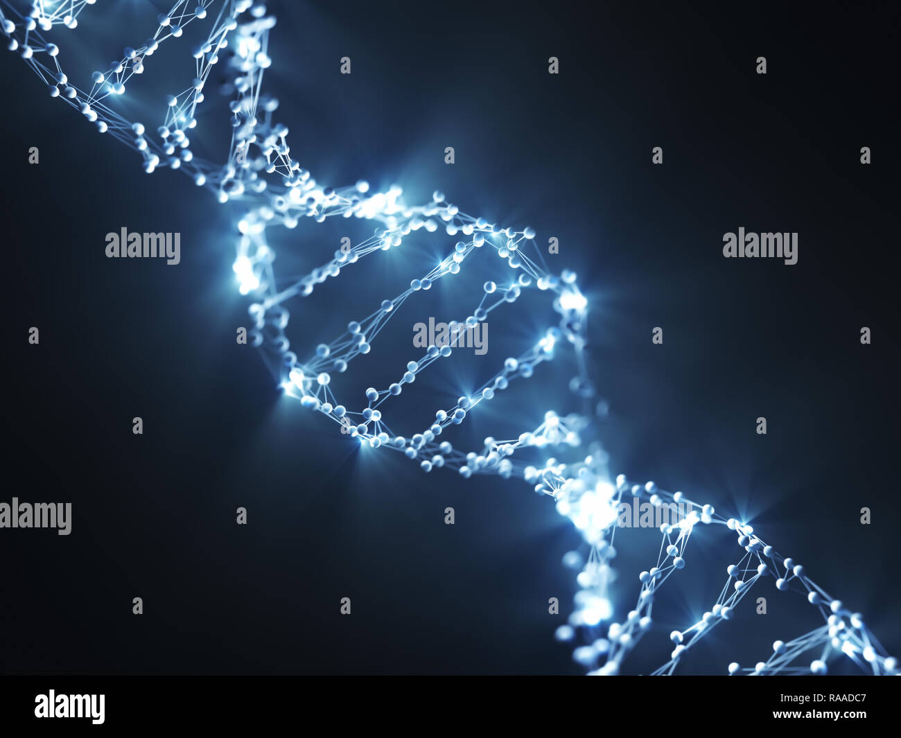 Acido desossiribonucleico (DNA), la molecola che porta il codice genetico. 3D'illustrazione, scienza Concetto di immagine. Foto Stock