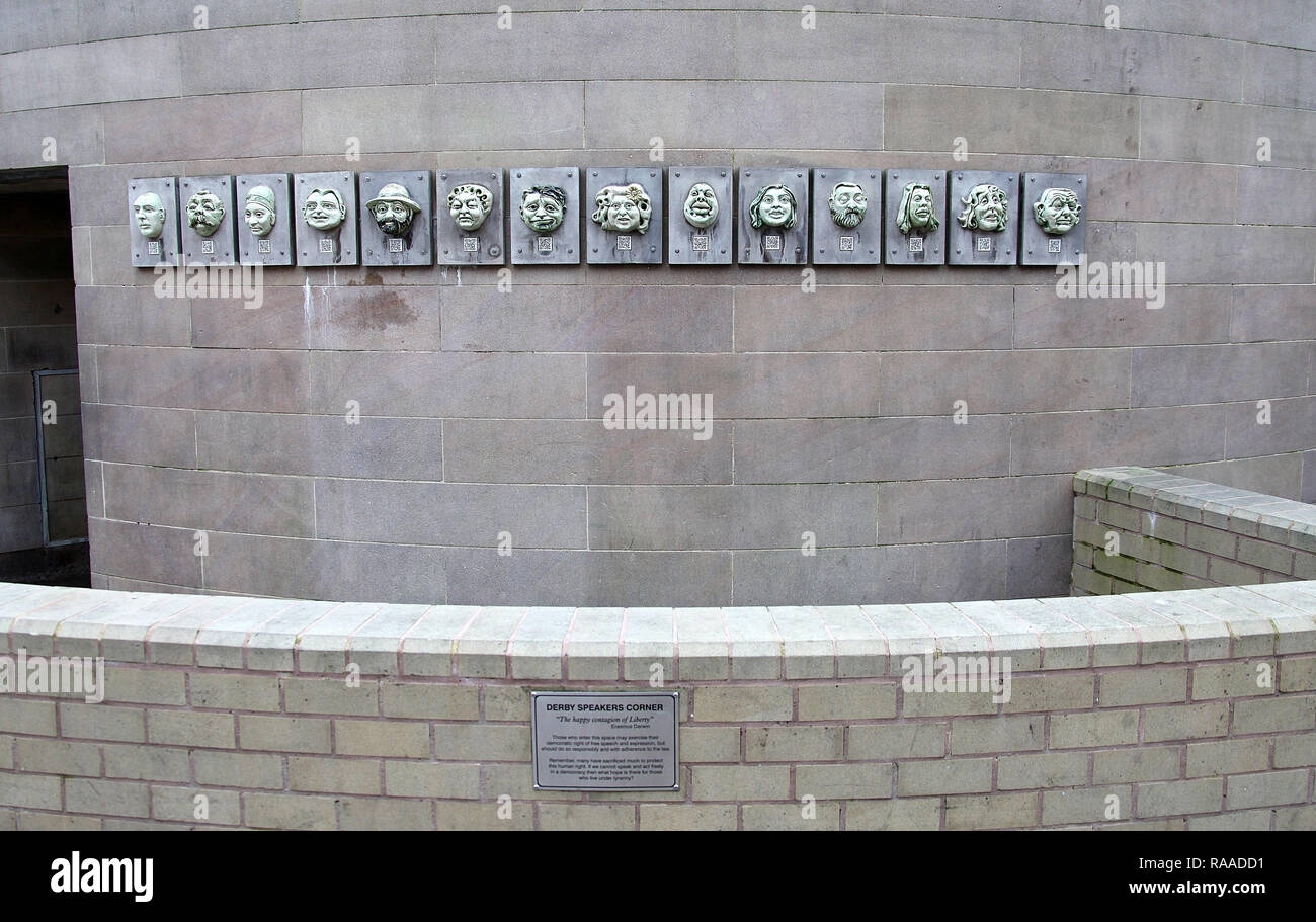 Speakers Corner in Derby City Centre Foto Stock