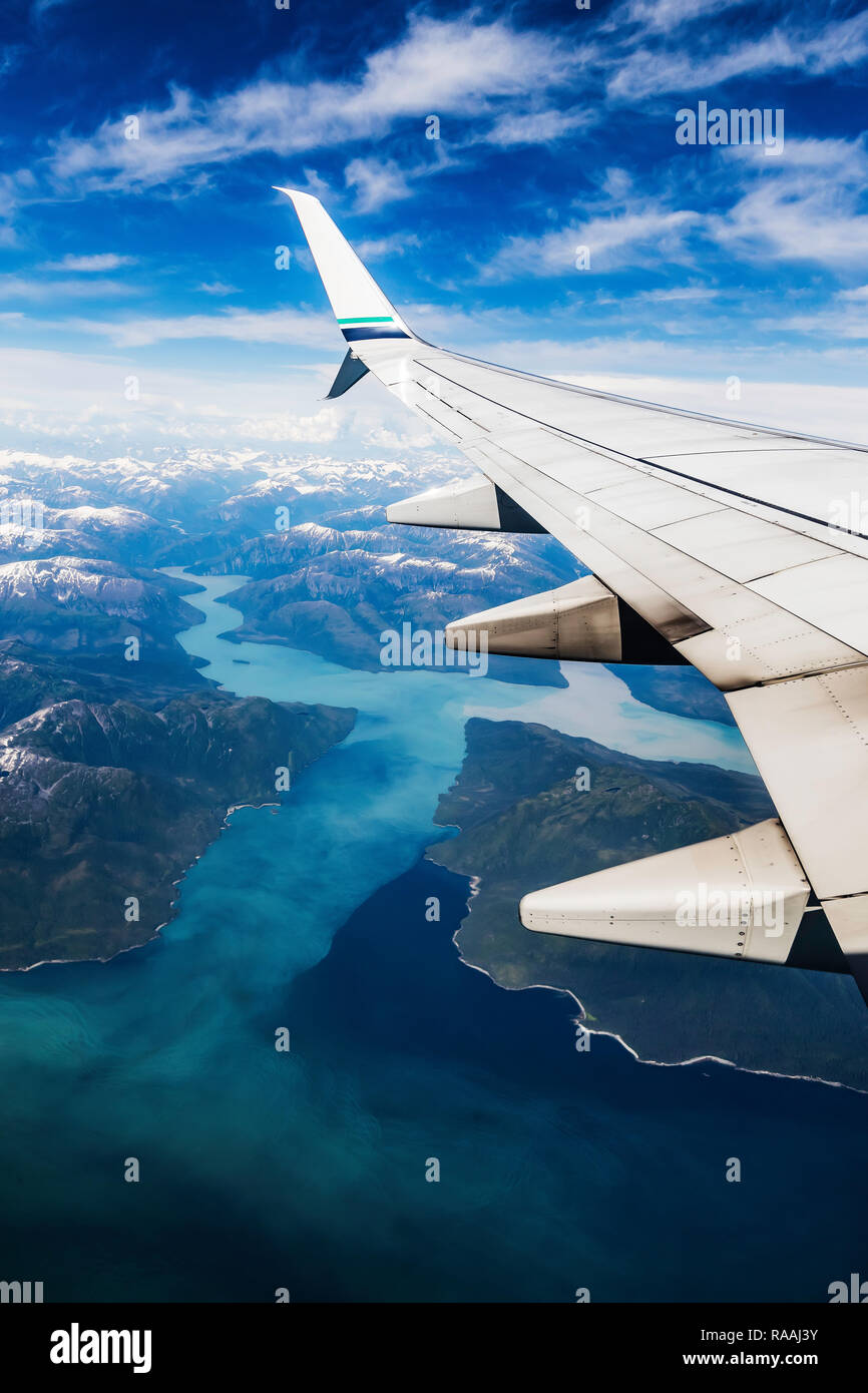 Vista aerea del sud est Alaska da un volo commerciale da Juneau a Seattle, a sud-est di Alaska, Stati Uniti d'America. Foto Stock