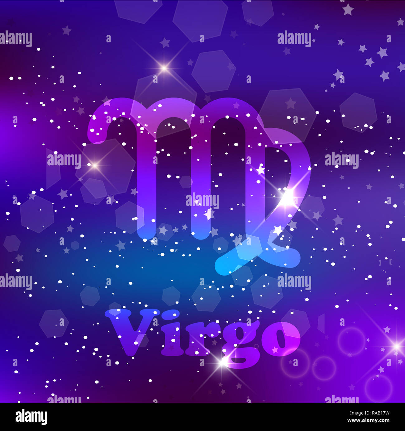 Virgo segno zodiacale e costellazione sul cosmica sfondo viola con stelle luccicanti e nebulosa. illustrazione, banner, poster, card. Spazio, astrolog Foto Stock