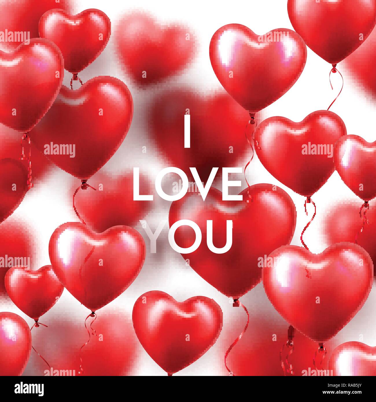 Il giorno di San Valentino lo sfondo con il cuore rosso palloncini. Matrimonio romantico amore bigliettino. Febbraio 14. Illustrazione Vettoriale