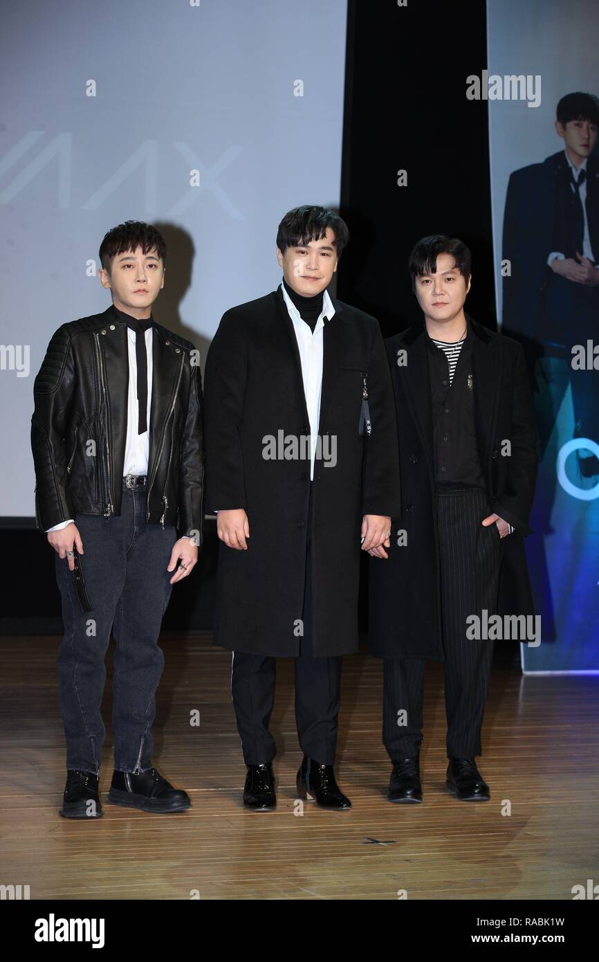 Seul in Corea. 02Jan, 2019. Il M.C Max, il più popolare rock band promosso il loro nono album 'circolare' a Cheongdam-dong di Seoul, Corea sulla 02th gennaio 2019.(Cina e Corea diritti) Credito: TopPhoto/Alamy Live News Foto Stock