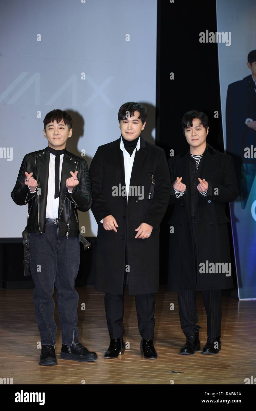 Seul in Corea. 02Jan, 2019. Il M.C Max, il più popolare rock band promosso il loro nono album 'circolare' a Cheongdam-dong di Seoul, Corea sulla 02th gennaio 2019.(Cina e Corea diritti) Credito: TopPhoto/Alamy Live News Foto Stock