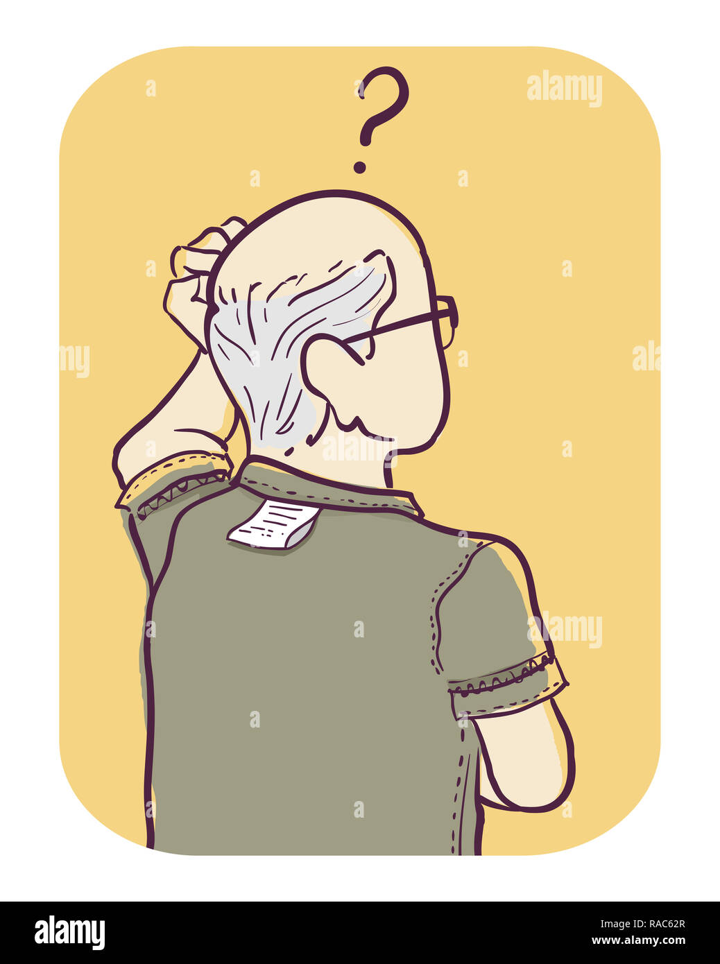 Illustrazione di un anziano uomo che indossa Camicia da dentro e fuori, di pensare e di trovare semplici le cose difficili Foto Stock
