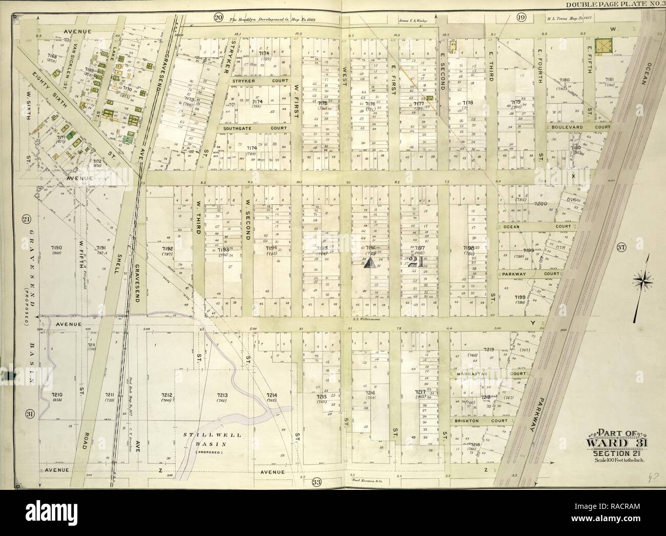 Brooklyn, Vol. 7, doppia piastra pagina n. 32, parte di Ward 31, Sezione 21, mappa delimitata da Avenue W, Ocean Parkway reinventato Foto Stock