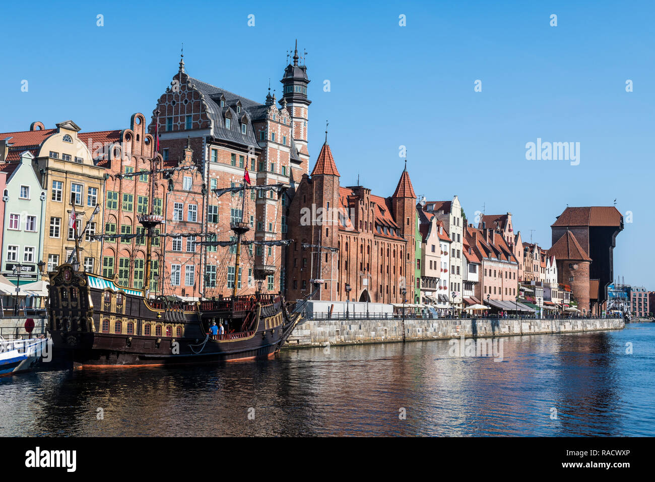 Lega Anseatica Case sul fiume Motlawa, Gdansk, Polonia, Europa Foto Stock