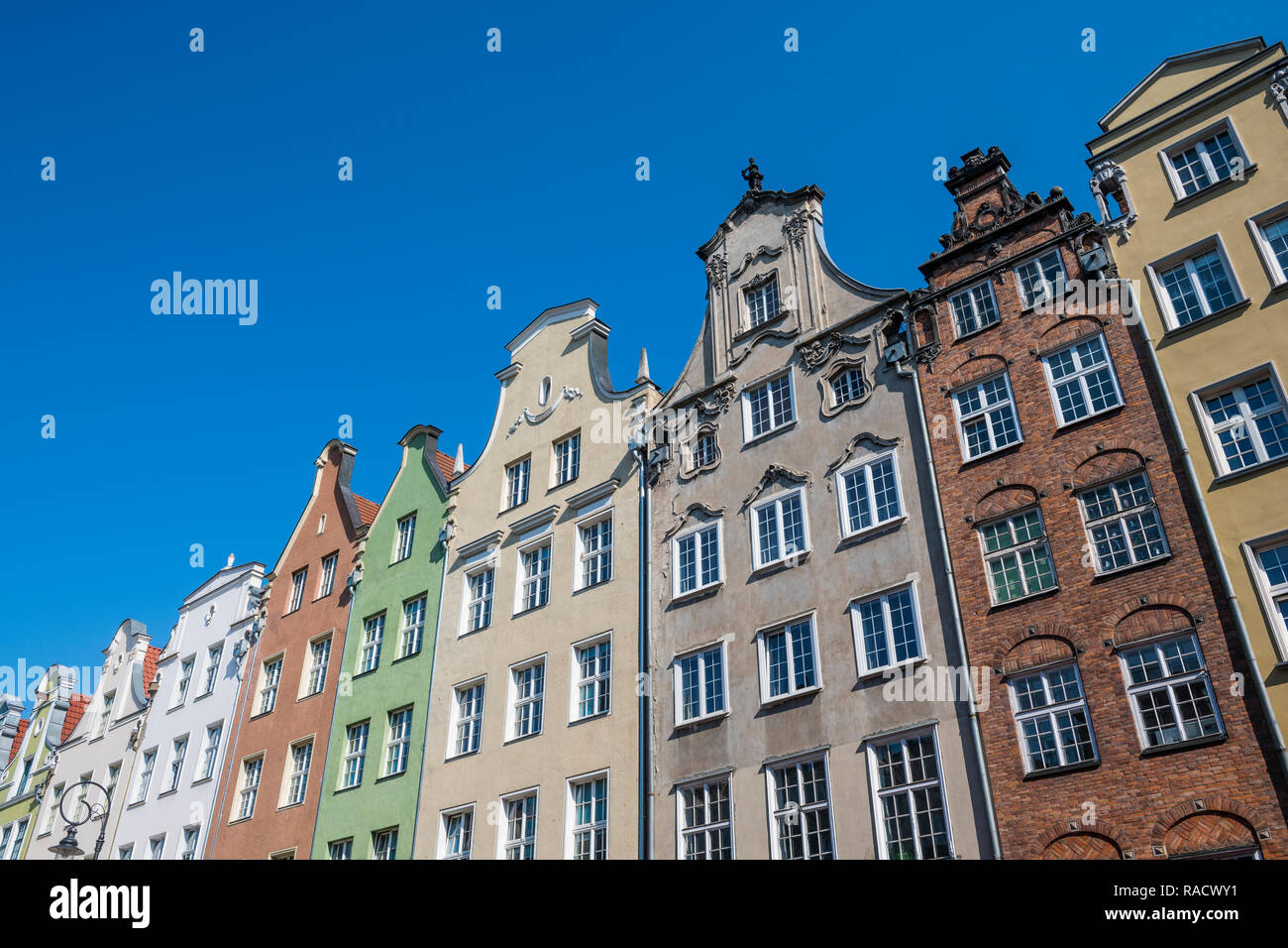 Lega Anseatica case nella zona pedonale di Danzica, Polonia, Europa Foto Stock