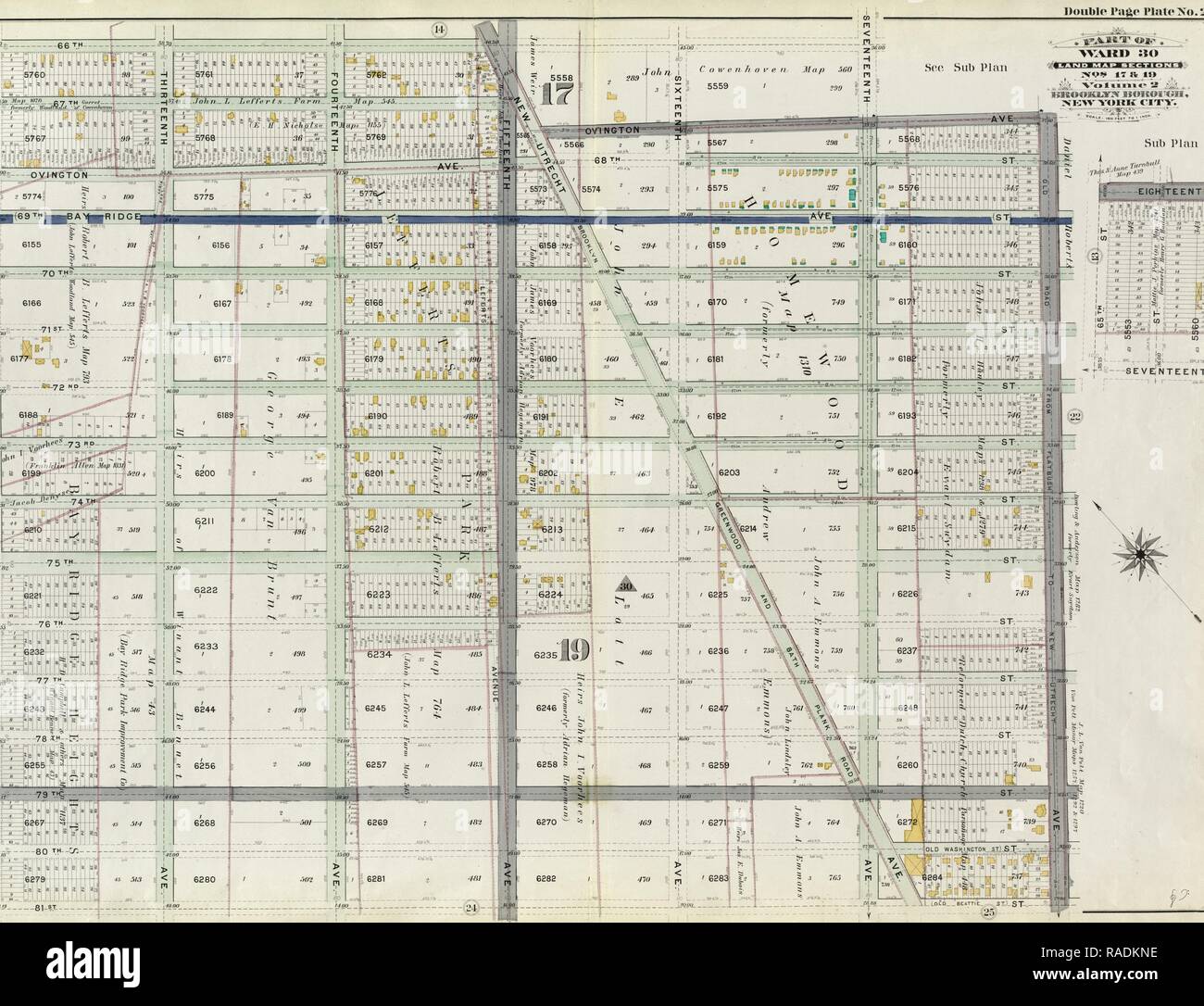 Doppia piastra pagina n. 21: delimitata da 66Street, diciassettesimo Avenue, 65th Street, antica strada da Flatbush di nuovo reinventato Foto Stock