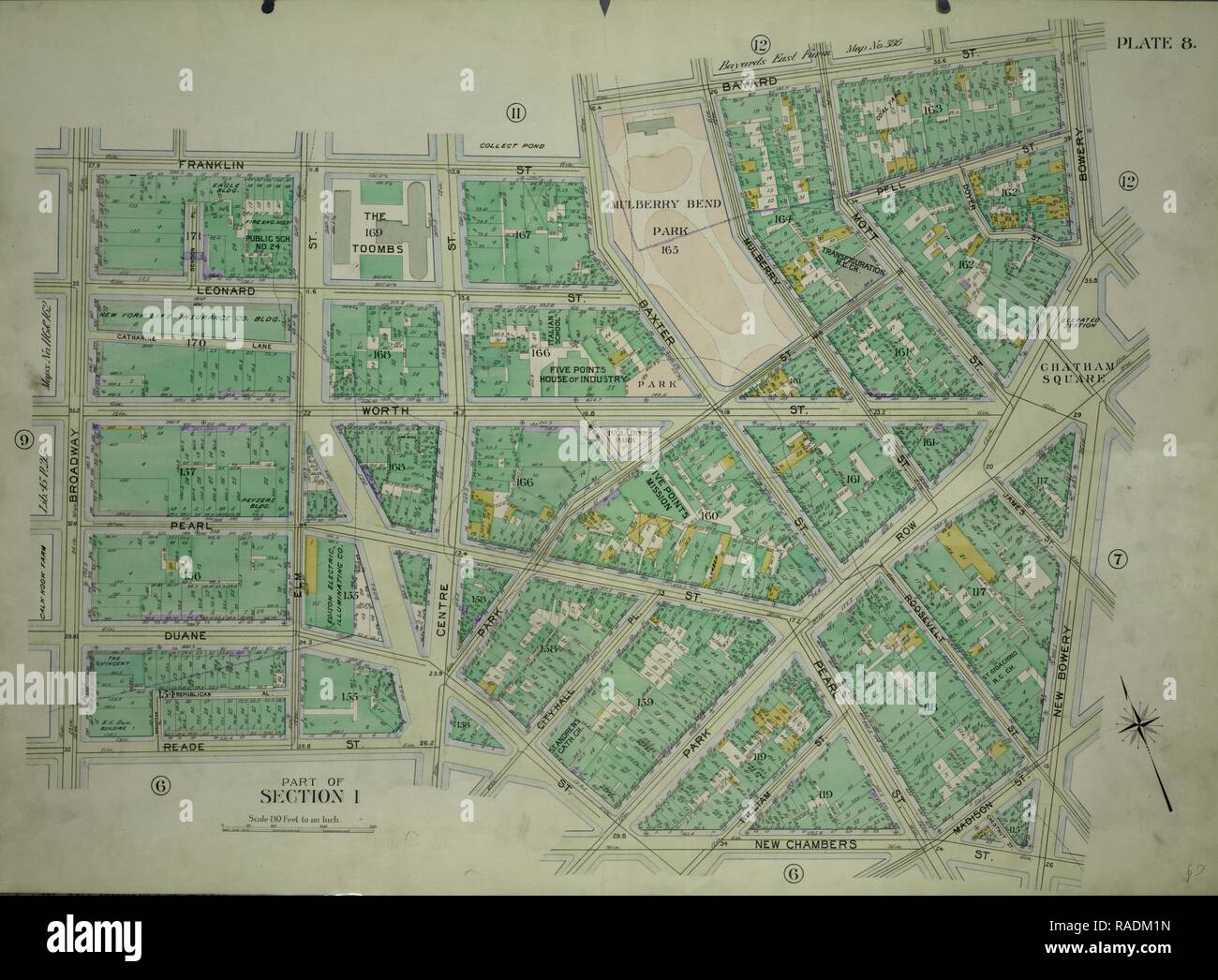 La piastra 8, parte della sezione 1: delimitata da Franklin Street, Bayard Street, Bowery, Chatham Square, Nuovo Bowery, Madison reinventato Foto Stock