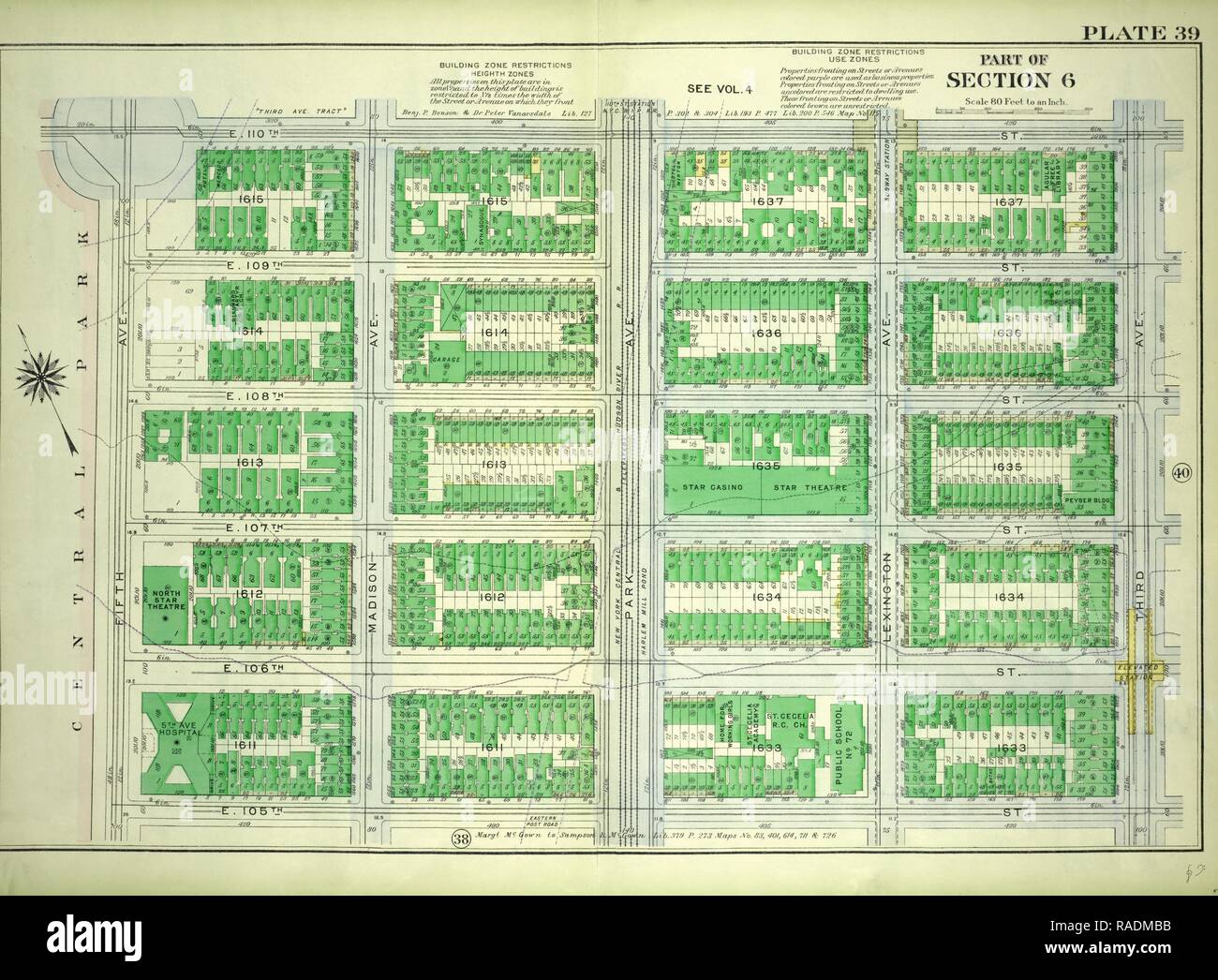 La piastra 39, parte della sezione 6: delimitata da E. 110th Street, la terza Avenue, E. 105Street e Fifth Avenue. Reinventato Foto Stock