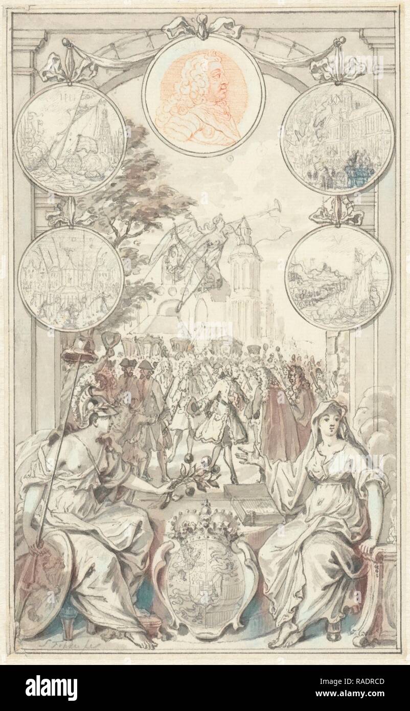 Allegoria con l arrivo di Guglielmo IV, l'Aia Paesi Bassi, Simon Fokke, 174. Reinventato da Gibon. Classic reinventato Foto Stock