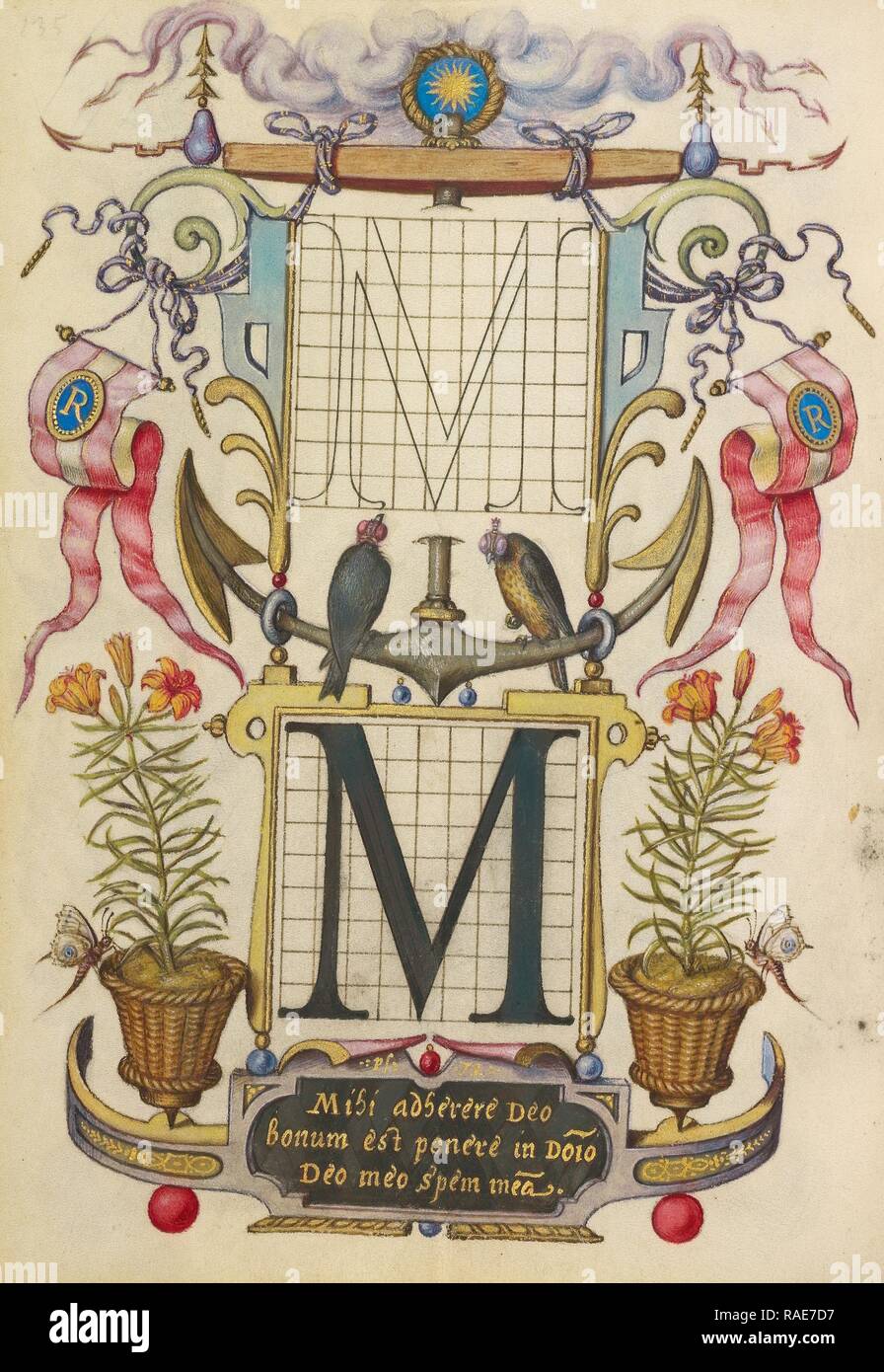 Guida per costruire la lettera M, Joris Hoefnagel (fiammingo , ungherese, 1542 - 1600), Vienna, Austria, circa 1591 reinventato Foto Stock