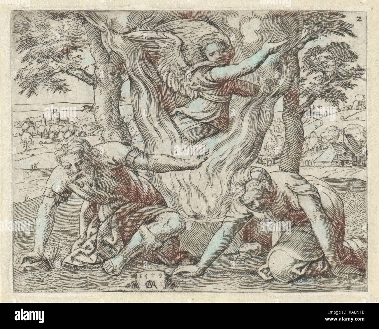 Il sacrificio di Manoah, Cornelis Massijs, 154. Reinventato da Gibon. Arte Classica con un tocco di moderno reinventato Foto Stock