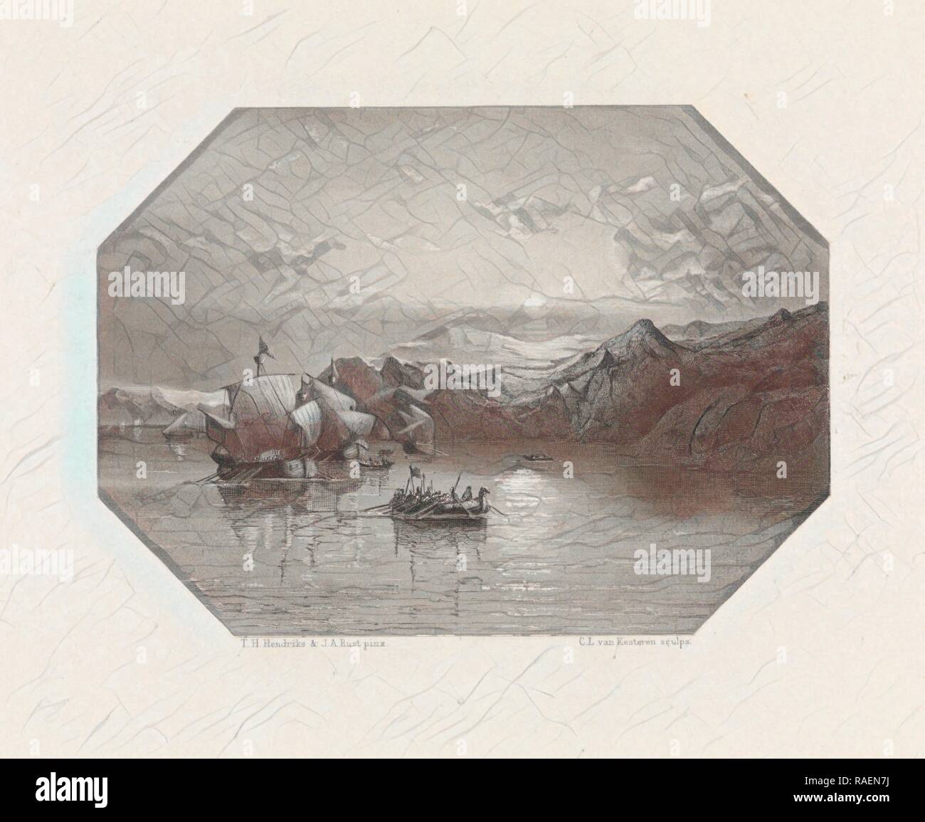 Frisone di Navi per esplorazione, ca. 1038, Christiaan Lodewijk van Kesteren, 1865 - 187. Reinventato da Gibon. Classic reinventato Foto Stock