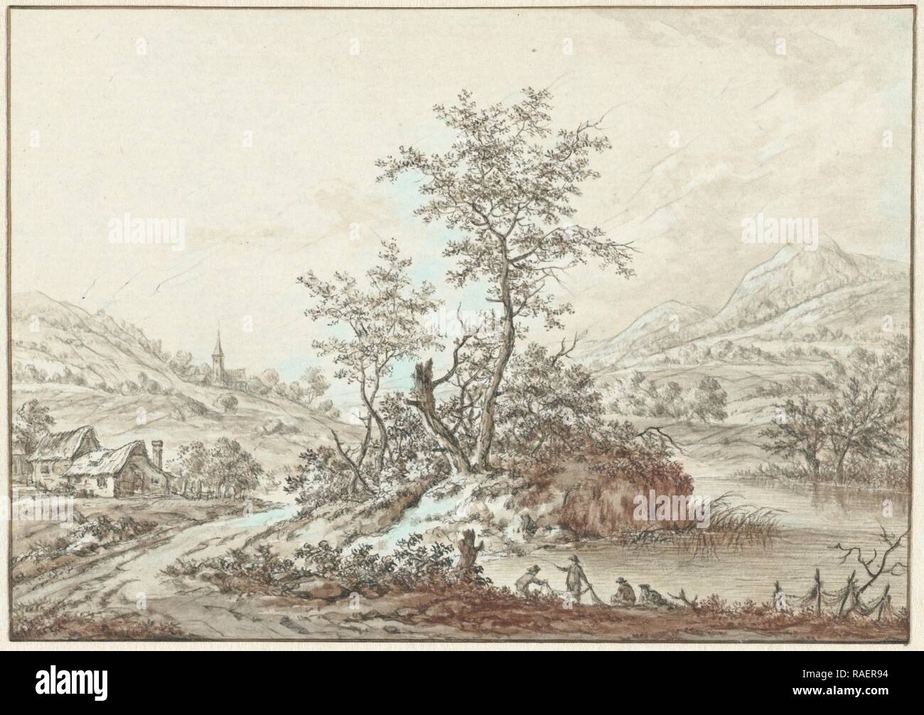 Paesaggio, J. Krausz, 1700 - 180. Reinventato da Gibon. Arte Classica con un tocco di moderno reinventato Foto Stock