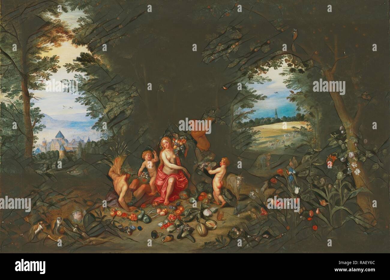 Paesaggio con Ceres (Allegoria della Terra), Jan Brueghel il Giovane (fiammingo, 1601 - 1678), Hendrik van Balen reinventato fiamminga Foto Stock