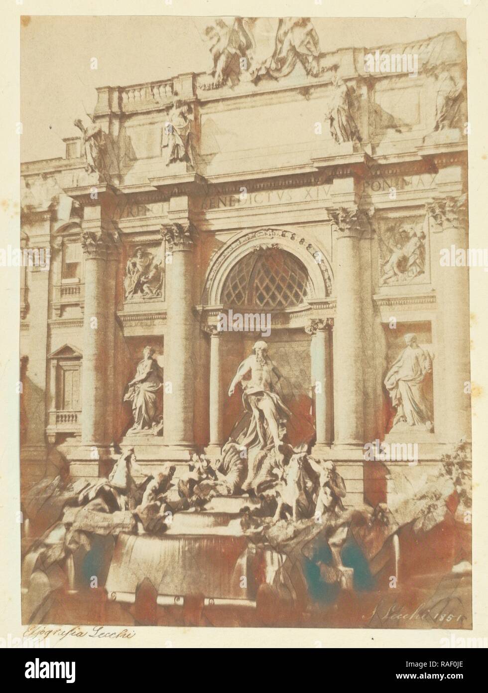 Fontana di Trevi, Stefano Lecchi (italiano, 1805 - circa 1859,1863), Roma, Italia, 1851, salata stampa carta, 22.2 x 16. reinventato Foto Stock