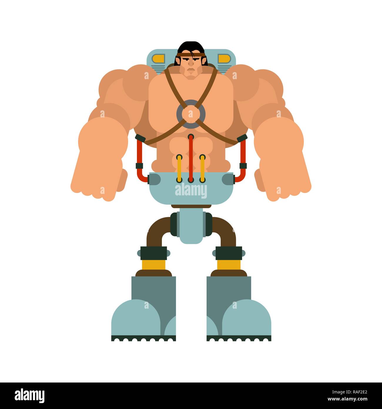 Uomo di Cyborg con ferro gambe cibernetica robot. Meccanismo di umanoide. tecnologia meccanica dello scheletro robotico Illustrazione Vettoriale