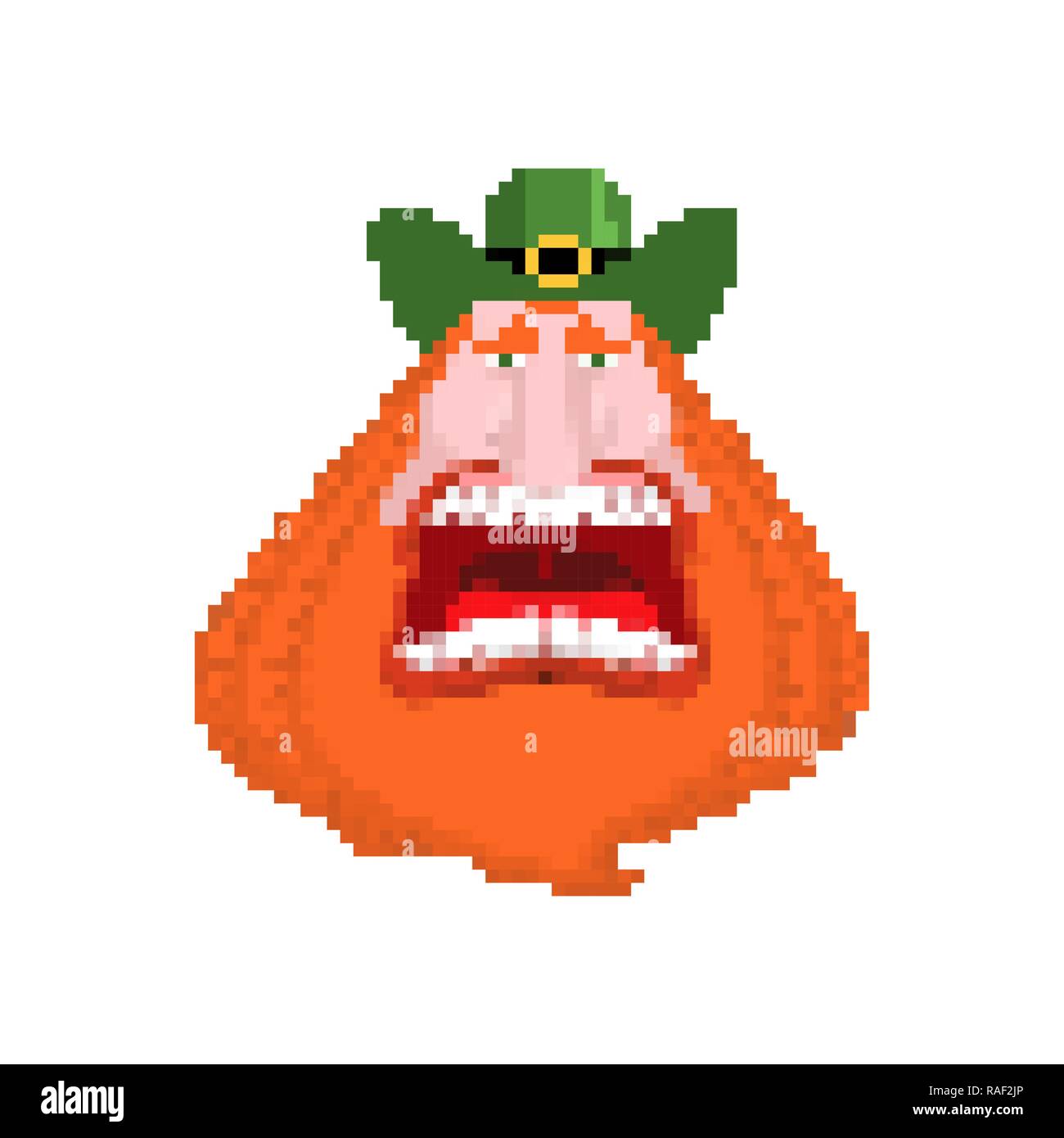 Faccia Leprechaun pixel art. 8bit. Vacanza in Irlanda. St.Patrick 's Day. Traditional Irish holiday Illustrazione Vettoriale