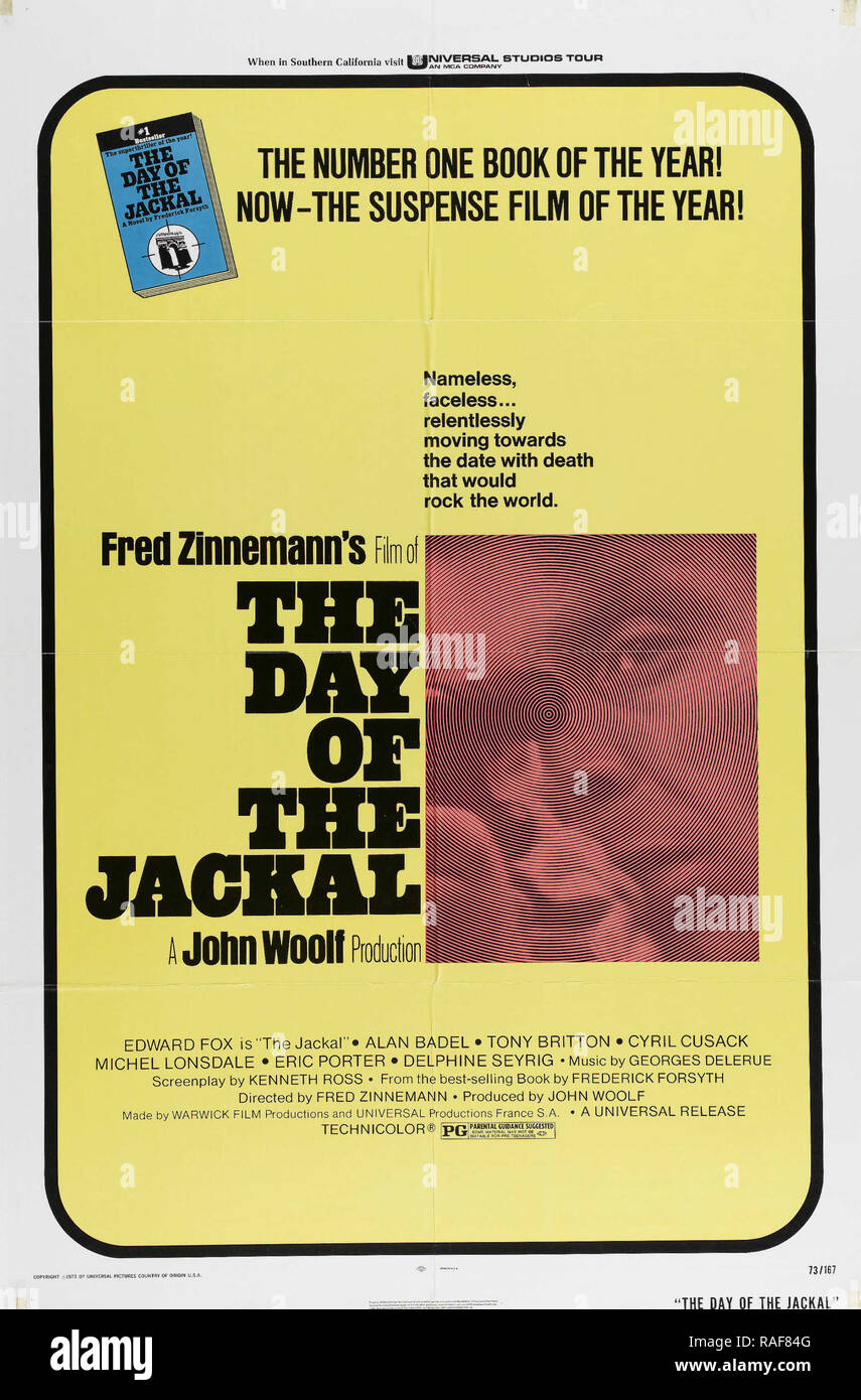 Il giorno dello sciacallo (Universal, 1973), Poster Edward Fox Riferimento File # 33636 852THA Foto Stock