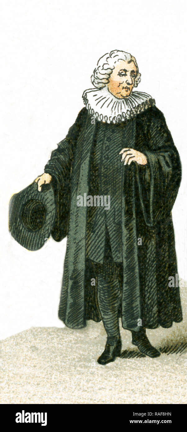 La figura qui illustrato è un tedesco pastore protestante in 1700. Questa illustrazione risale al 1882. Foto Stock