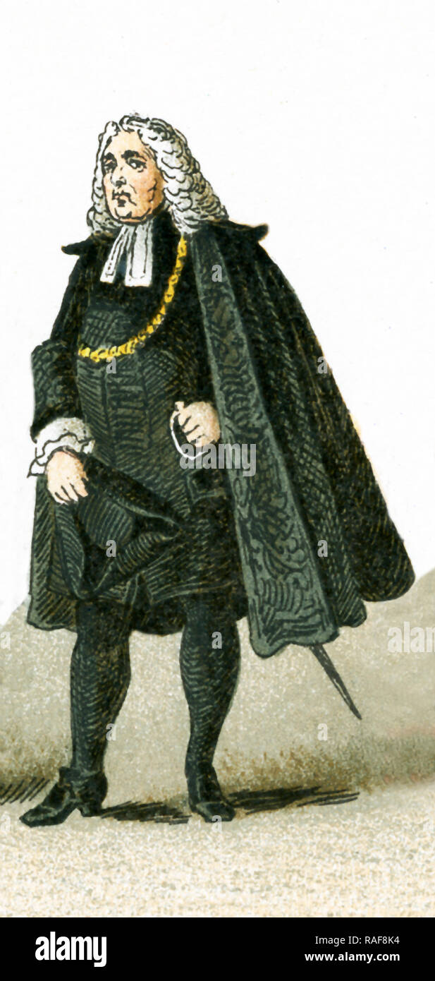 La figura qui illustrato è un magistrato tedesco nel 1700. Questa illustrazione risale al 1882. Foto Stock