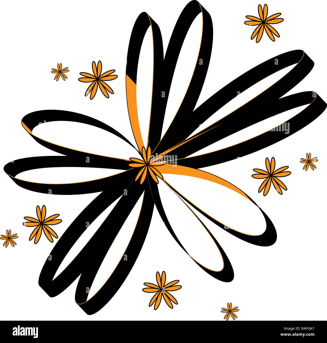 Illustrazione dei legami formando un fiore con 3d immagine in bianco e nero e colore giallo oro con sfondo bianco Foto Stock