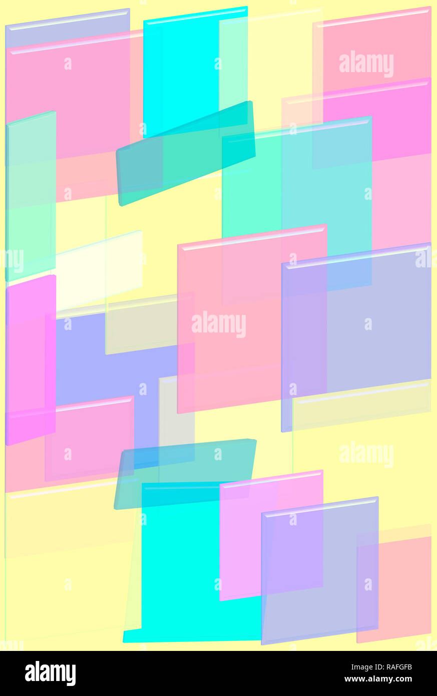 Illustrazione delle figure geometriche di rettangoli e quadrati in 3d in colori pastello Foto Stock