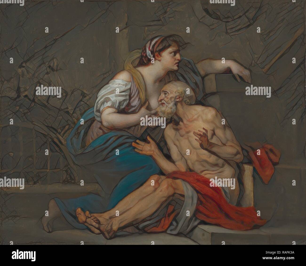 Cimon e Pero: Carità Romana, Jean-Baptiste Greuze (francese, 1725 - 1805), Francia, circa 1767, olio su tela, 65,4 reinventato Foto Stock
