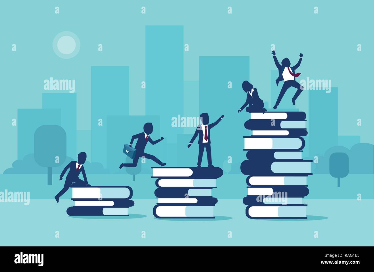 La strada verso il successo, i livelli del concetto di istruzione. Vettore di business persone aventi una formazione del personale e di supporto all'apprendimento. Illustrazione Vettoriale