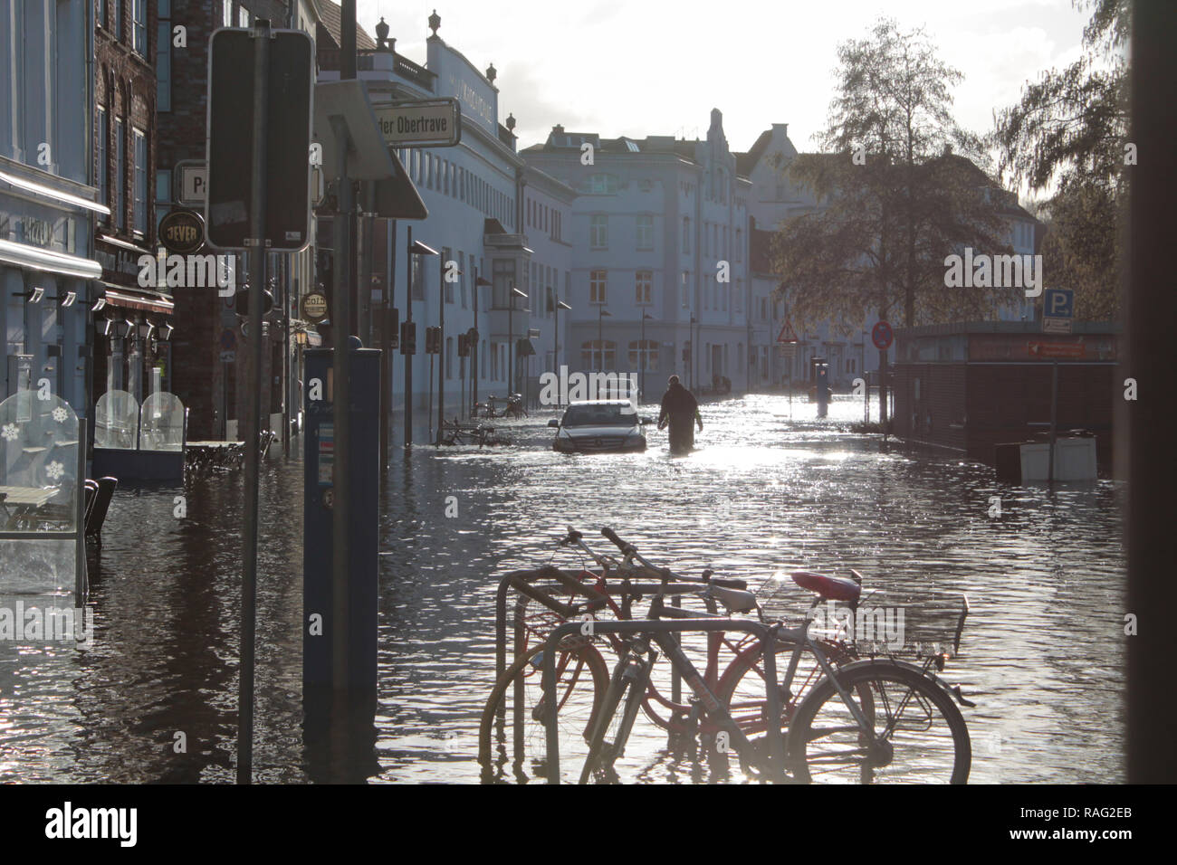 Hochwasser in Lübeck 2.1.19 Foto Stock