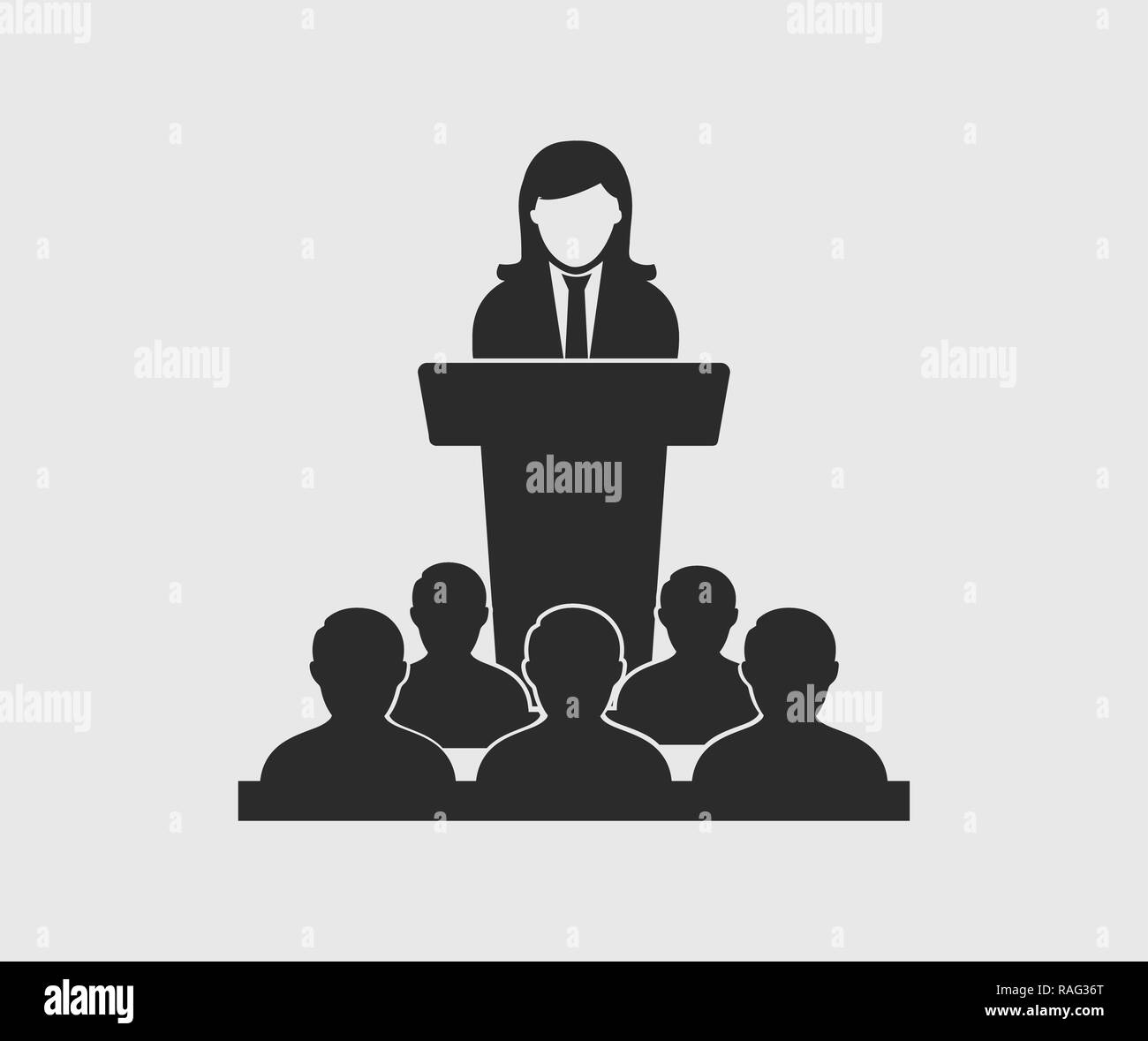 Femmina icona altoparlante su sfondo grigio. In stile appartamento EPS vettoriali. Illustrazione Vettoriale