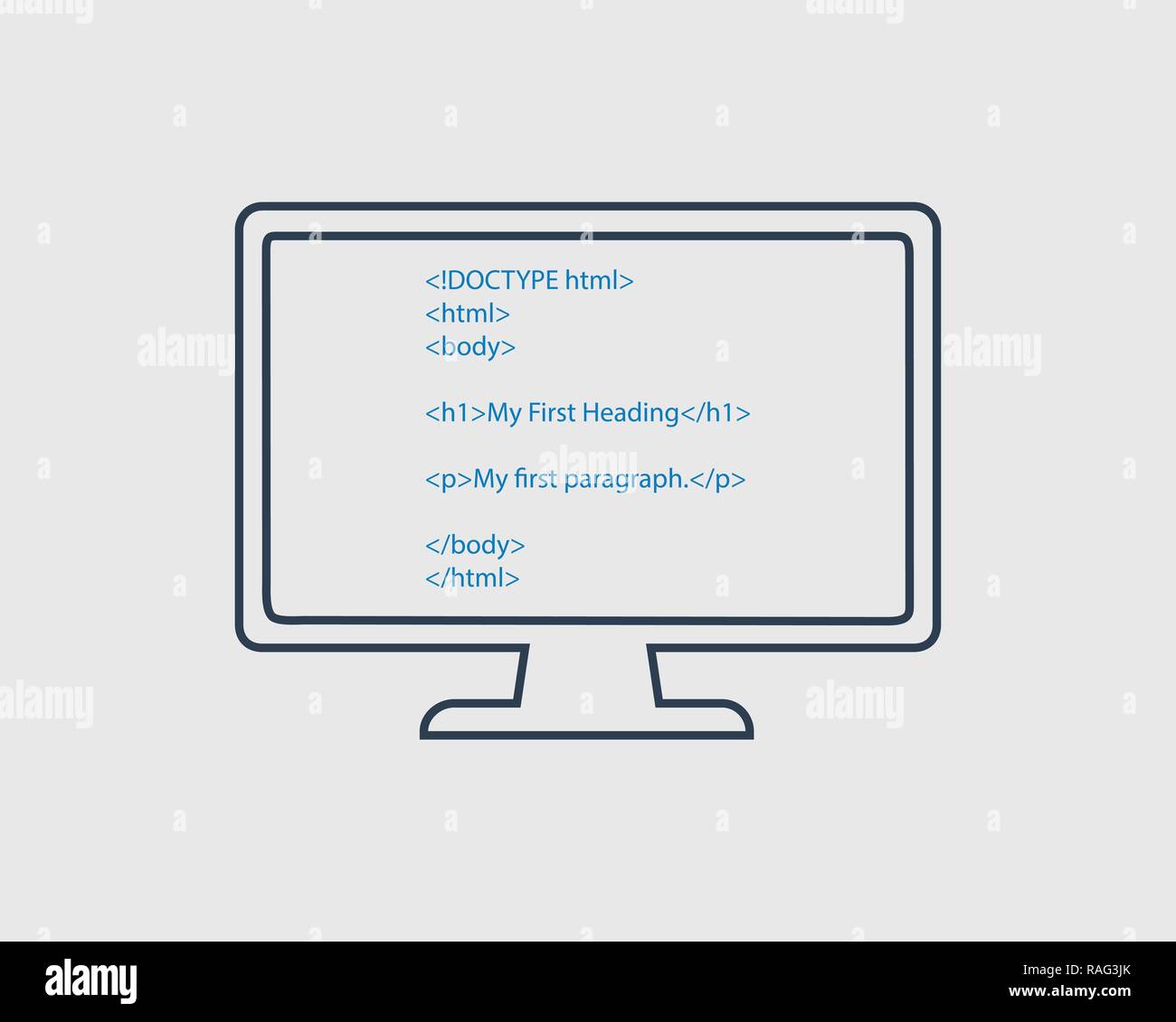 Linea di HTML Icona. Codice HTML nella schermata del computer. Illustrazione Vettoriale