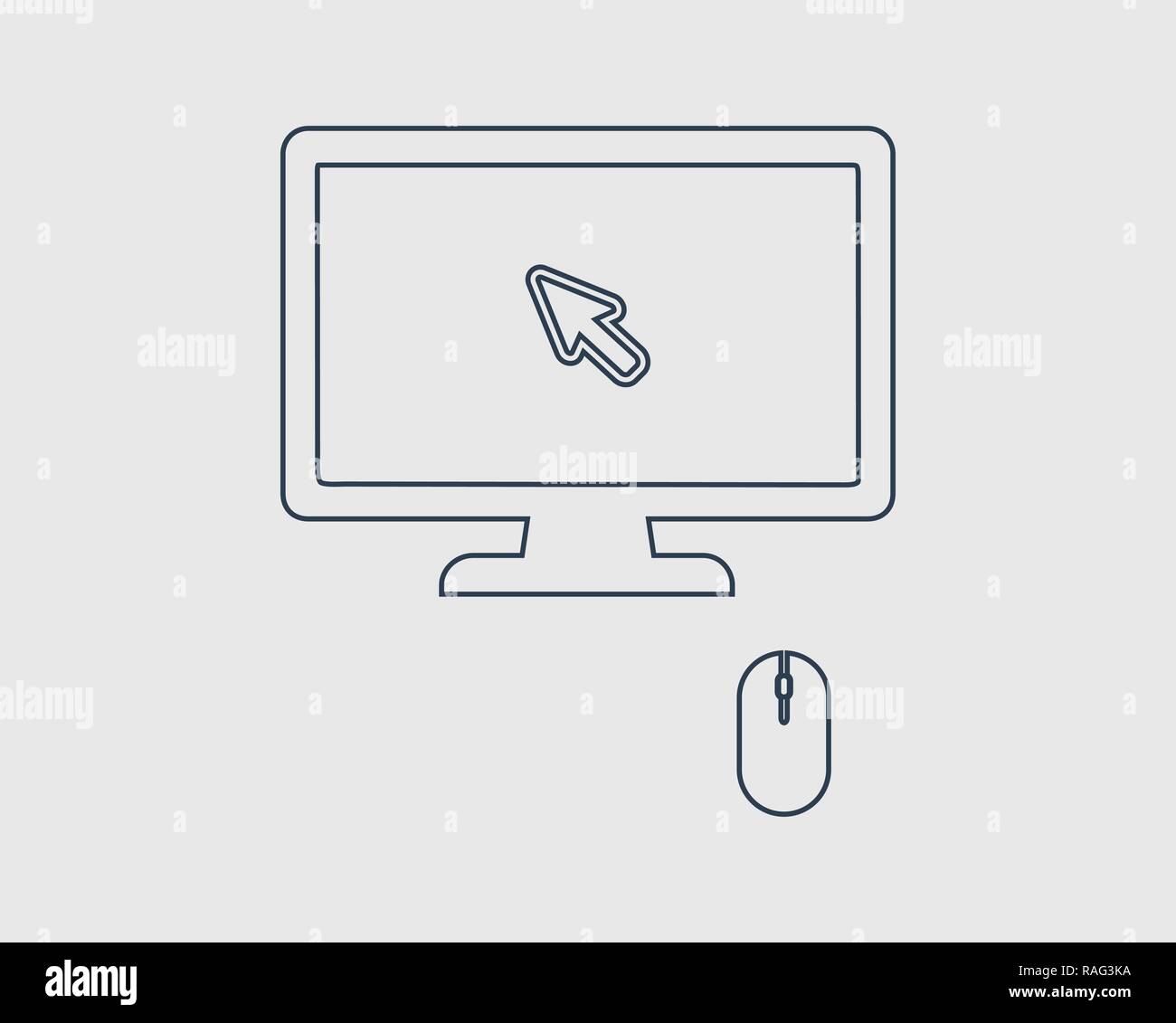Mouse senza fili e cursori line icona sul monitor del computer Illustrazione Vettoriale