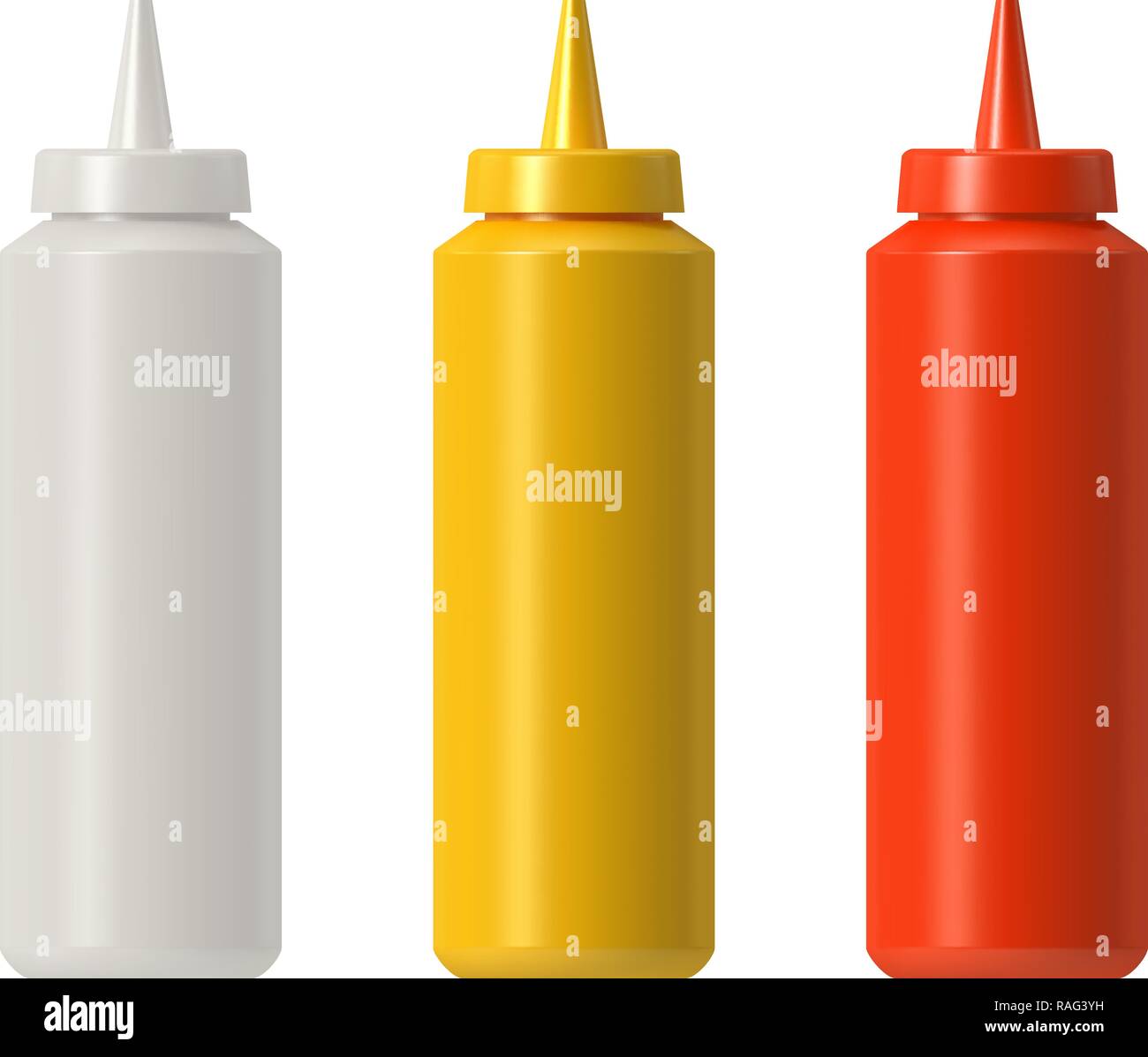 Ketchup senape mayo bottiglia di plastica Illustrazione Vettoriale