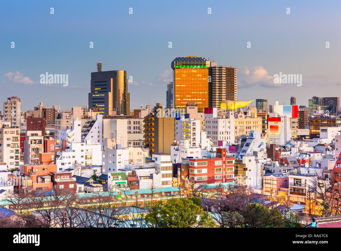 Tokyo, Giappone skyline della città da Sumida Ward al crepuscolo. Foto Stock