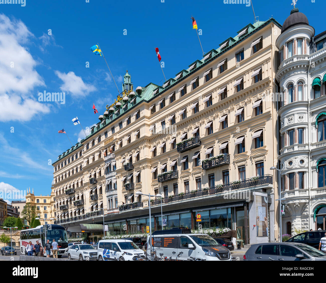 Il Grand Hotel, Södra Blasieholmshamnen, Blasieholmen, Stoccolma, Svezia Foto Stock