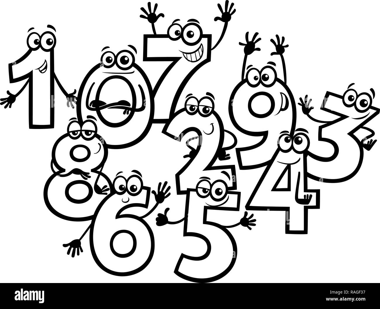 Bianco e nero Cartoon educativo illustrazioni dei numeri di base gruppo