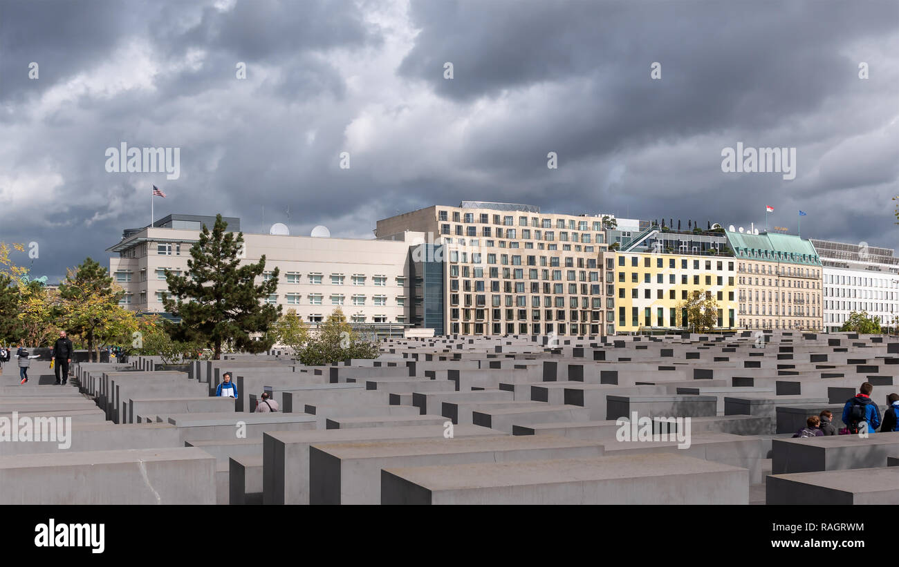 Berlino, Germania - 22 settembre 2018: presso il memoriale della assassinato ebrei dell'Europa a Berlino, Germania Foto Stock