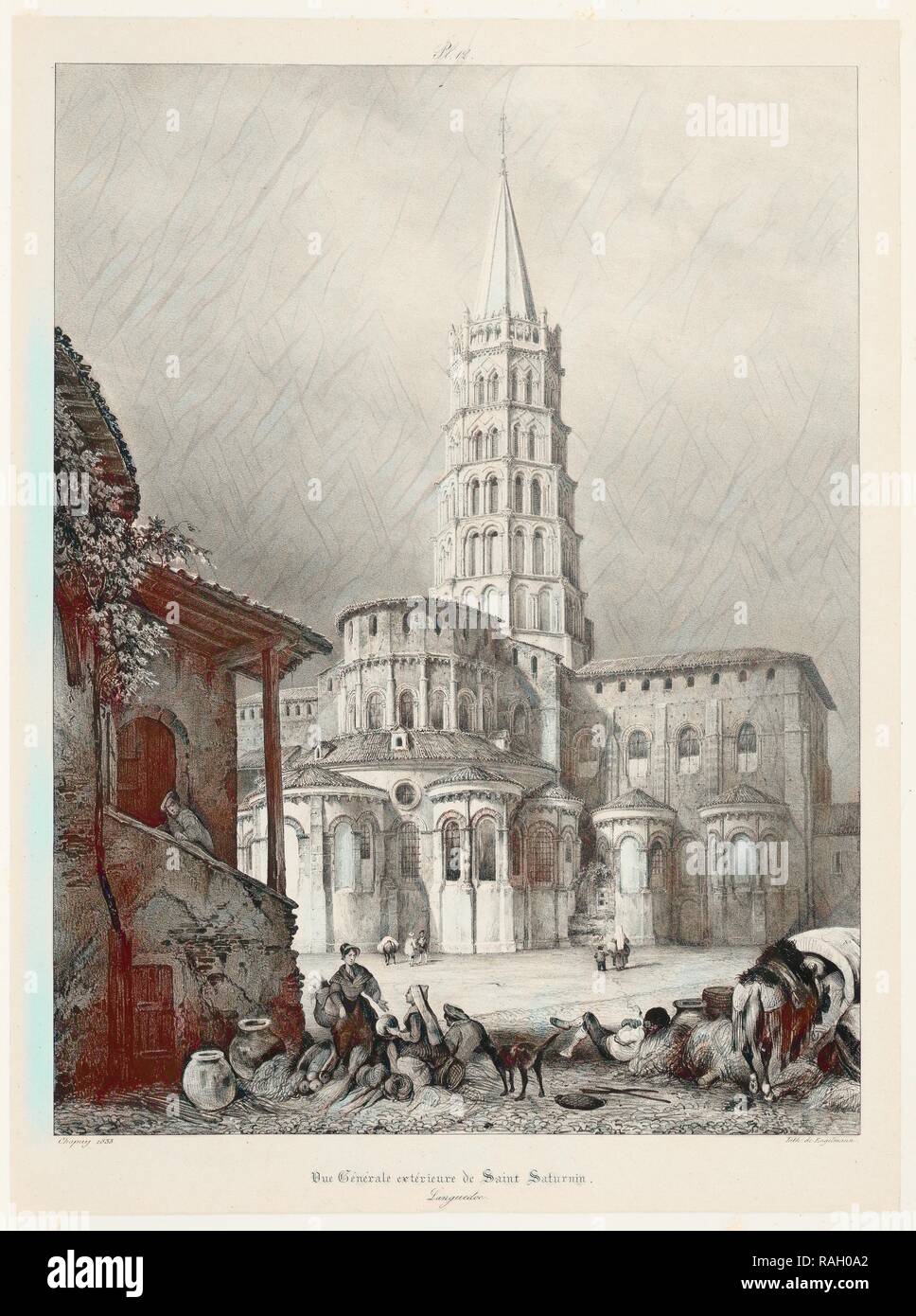 Languedoc, Vue générale extérieure de Saint Saturnin, Languedoc, Voyages pittoresques et romantiques dans l'ancienne reinventato Foto Stock