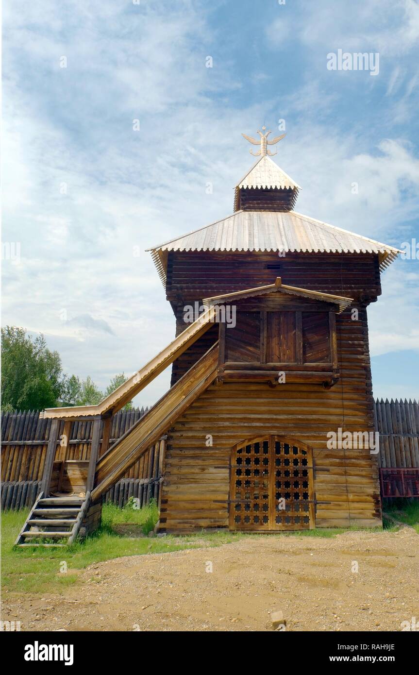 Spassky torre del carcere Ylym, 1667, Irkutsk architettonico e Museo Etnografico "Taltsy', insediamento di Talzy Foto Stock