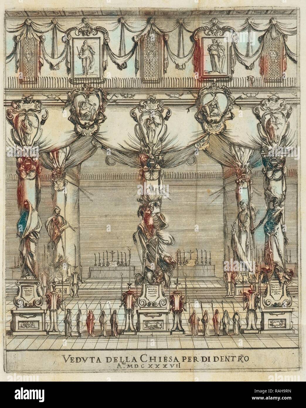 Vedvta della chiesa al di dentro un.no MDCXXXVII, Eseqvie della Maestà Cesarea dell'imperadore Ferdinando II, della reinventato Foto Stock