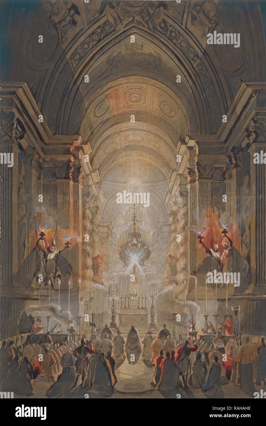 Santo Sacramento nella Cappella Paolina, Desprez, Louis Jean, 1743 - 1804, Piranesi, Francesco, 1756-1810, attacco, mano reinventato Foto Stock