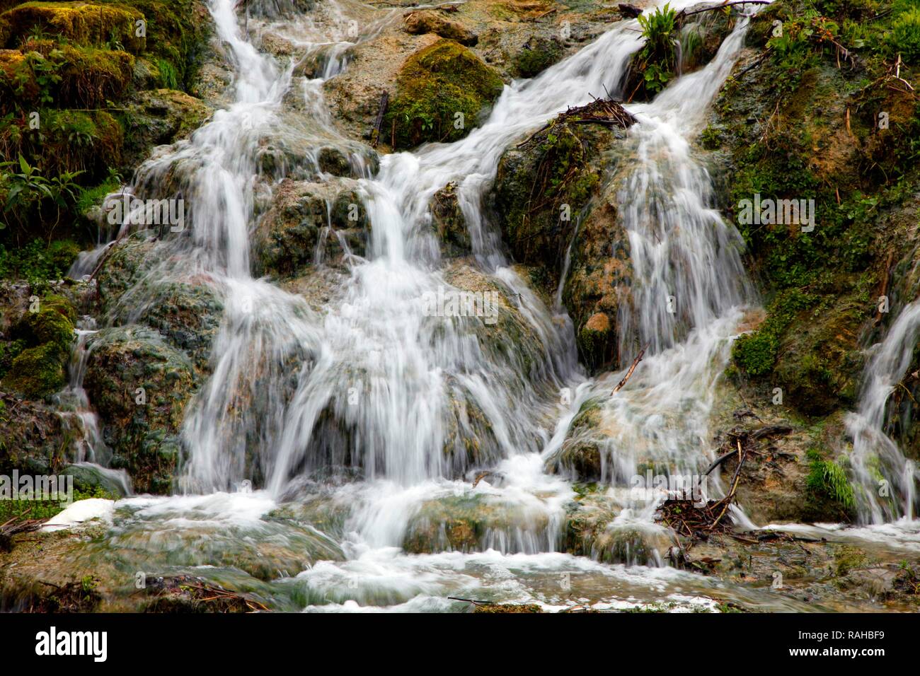 Cascata, Glyme fiume, vicino a Woodstock, Oxfordshire, Gran Bretagna, Europa Foto Stock