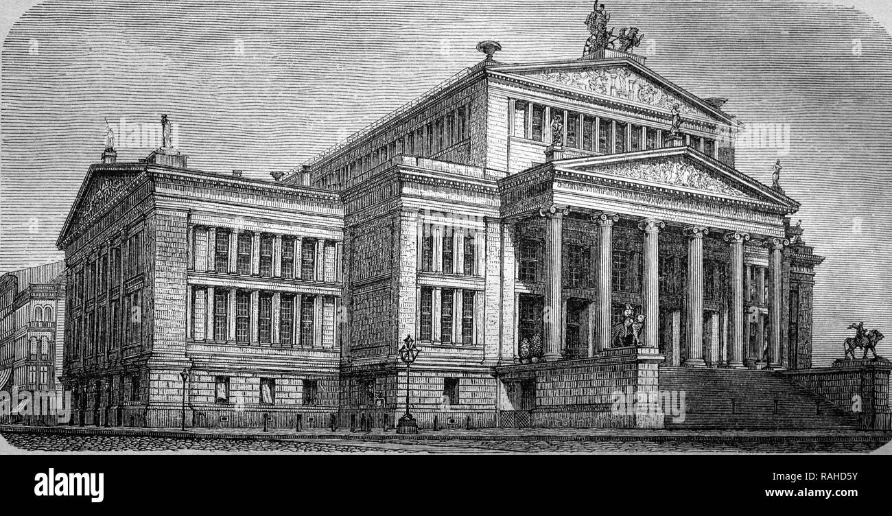 Koenigliches Schauspielhaus, Theatre Royal, Berlino, storica incisione su legno, 1890 Foto Stock