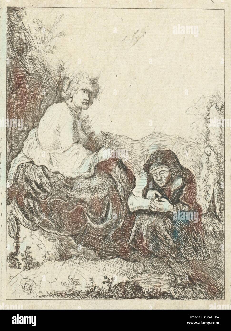 Vecchia donna taglia la toenails della sua padrona, anonimo, 1700 - 1800. Reinventato da Gibon. Arte Classica con un moderno reinventato Foto Stock