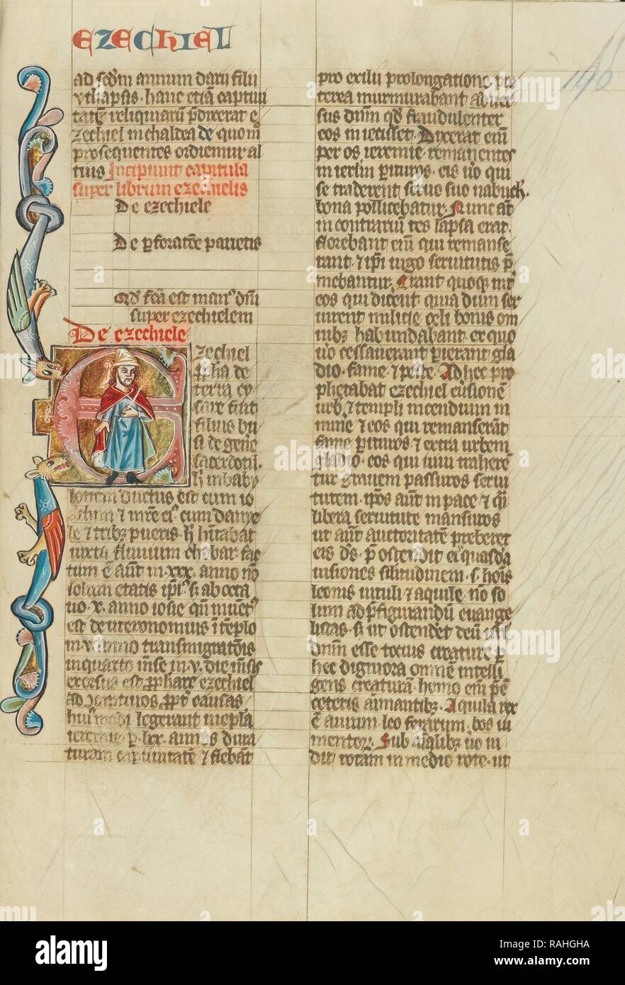 E iniziale: Ezechiele, Pietro Comestor (francese, circa 1100 - circa 1179), Austria, circa 1300, tempere e oro reinventato Foto Stock
