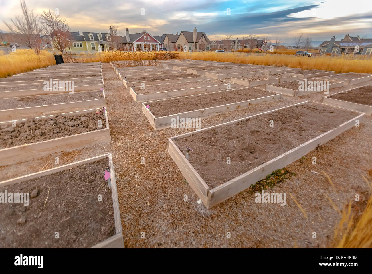 Growbeds nella comunità del parco per la gente del posto Foto Stock