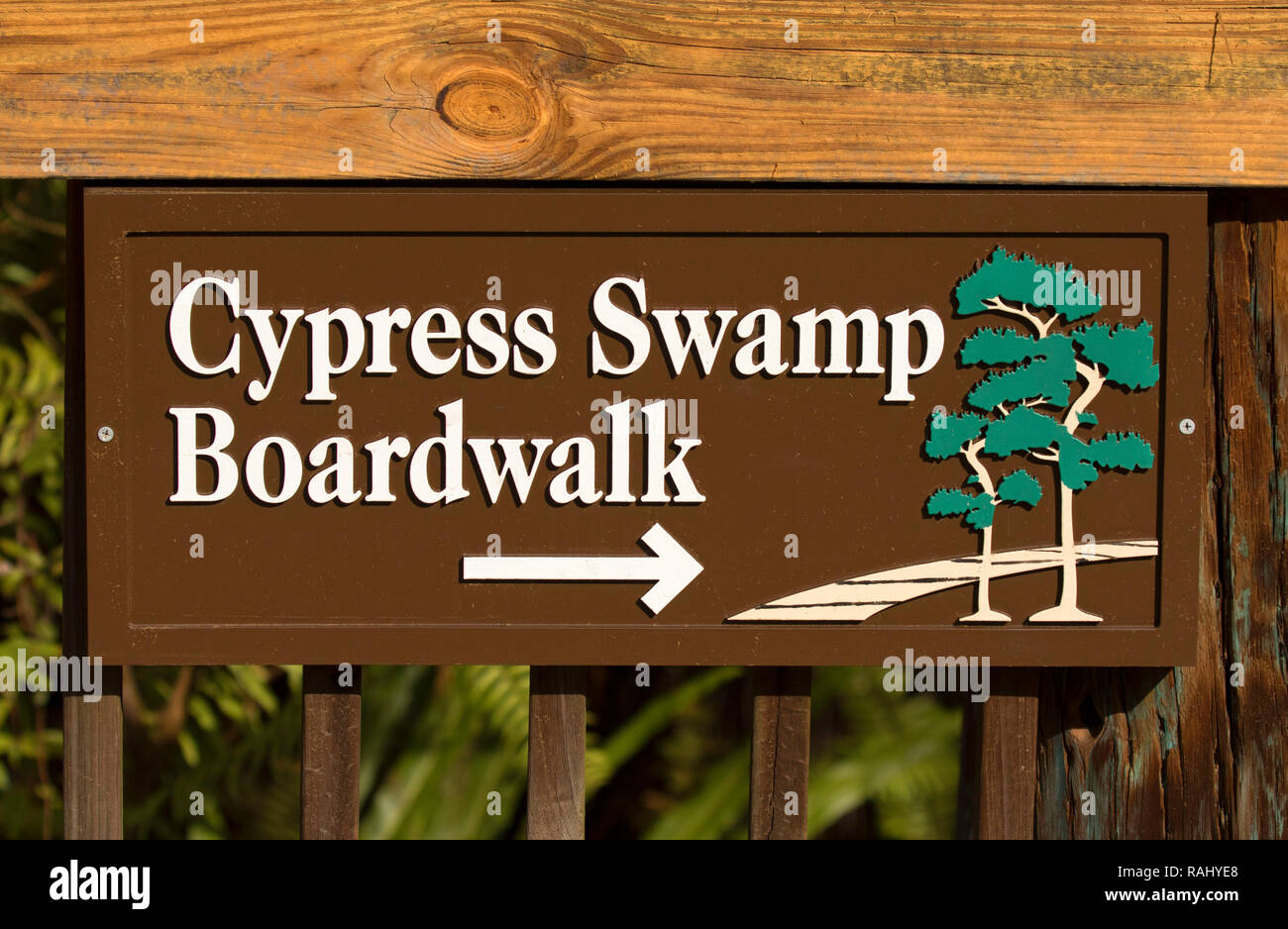 Cypress Swamp Boardwalk segno, Arthur R. Marshall Loxahatchee National Wildlife Refuge, Florida Foto Stock