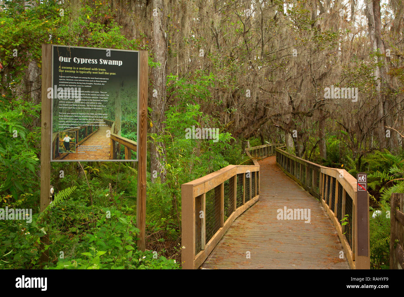 Cypress Swamp Boardwalk segno, Arthur R. Marshall Loxahatchee National Wildlife Refuge, Florida Foto Stock